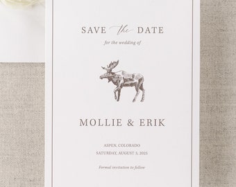 Tarjetas de reserva de fecha para bodas en la montaña, tarjetas modernas de reserva de fecha, elegantes tarjetas de reserva de fecha, tarjetas impresas de reserva de fecha, rústicas, atemporales, elegantes