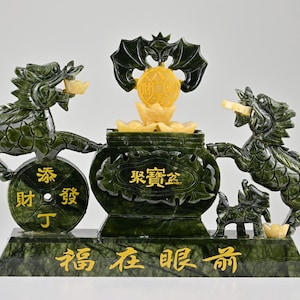 Hand-Carved Green Jade Pixiu Statue with Wealth Bowl | Feng Shui Prosperity Symbol | Abundance & Protection Figurine | Crystal Home Decor