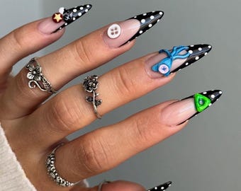 Halloween Coraline Inspired Press On Nails| Spooky Nails Trendy 2026