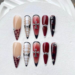 Earth Tone French Tip Press On Nails| Bloomming gel with Ombre Design Autumn Wearable Nails| Reusable Nails| Daily Nails