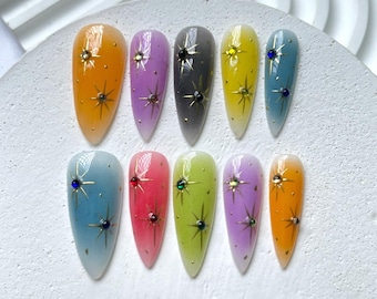 Hand-Painted Galaxy Press On Nails: Cosmic Nail Art