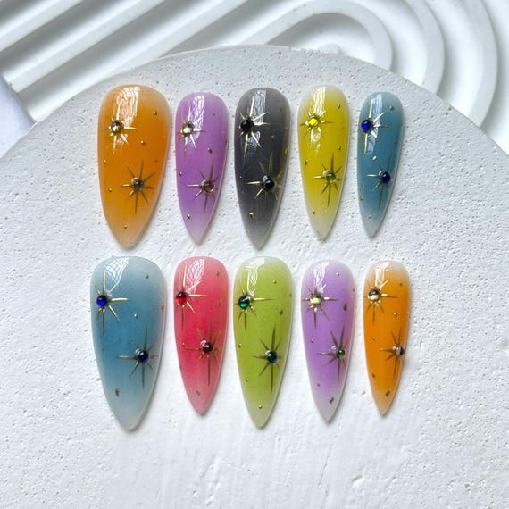 Hand-Painted Galaxy Press On Nails: Cosmic Nail Art