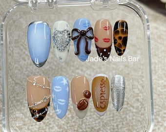 Sabrina Carpenter Espresso Press On Nail Almond Fake Nails for Short n Sweet Concert