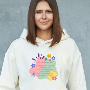 Sudadera con capucha con versículo bíblico cristiano 2 Corintios 5:17 Sudadera con capucha con estampado bíblico