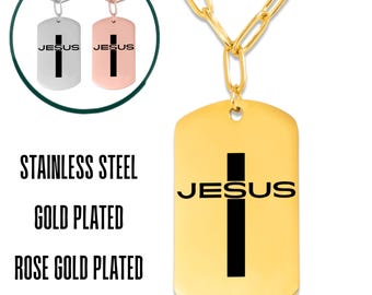 Jesus Faith Necklace - Paperclip Chain Tag Pendant - Minimalist Christian Men's Jewelry - Personalized Gift Laser Engraving