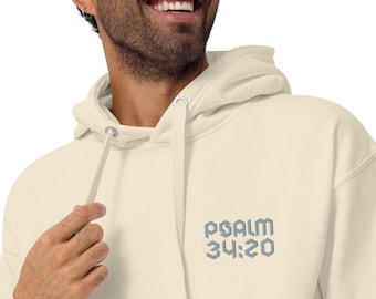 Psalm 34:20 Embroidery Hoodie, Christian Faith Wear, Church Apparel, Minimalist Christian Bible Verse Pullover Sweatshirt