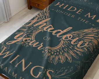 Psalm 17:8 Hide Me Under the Shadow of Your Wings Velveteen Blanket, Christian Comfortable Plush Blanket, Nap time Throw blanket