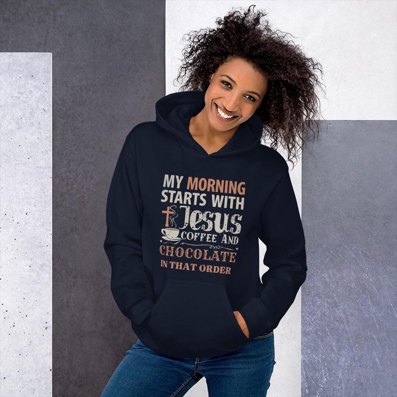 Morning with Jesus Gildan Heavy blend Hoodie, Fun Christian Church wear, Hooded sweatshirt
