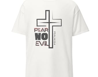 Fear no Evil Psalm 23 Christian Tee - Gildan Bible verse shirt with cross print