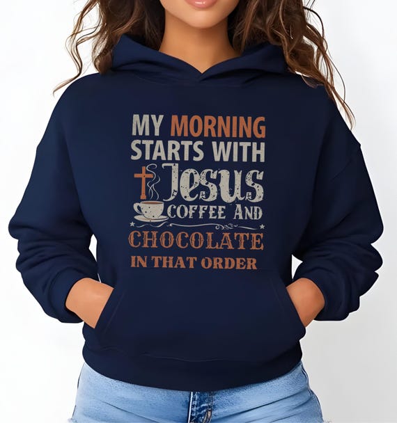 Morning with Jesus Gildan Heavy blend Hoodie, Fun Christian Church wear, Hooded sweatshirt