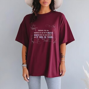 Gildan 5000, MARKUS 11:24 kristen t-shirt, bibelvers-tröja från Markusevangeliet bild 2