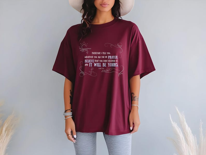 Gildan 5000, MARKUS 11:24 kristen t-shirt, bibelvers-tröja från Markusevangeliet bild 2