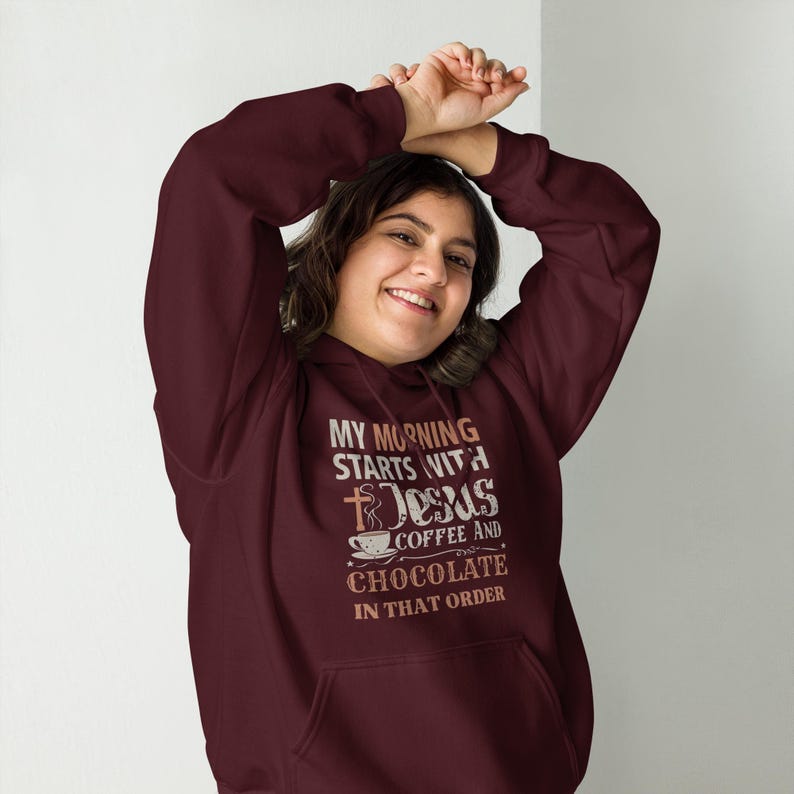 Morning with Jesus Gildan Heavy blend Hoodie, Fun Christian Church wear, Hooded sweatshirt