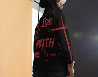 Psalm 118:6 Hoodie, The Lord Is With Me, Christian Streetwear, Bold Christian Wear, Red Black Graphic, Jesus Streetwear