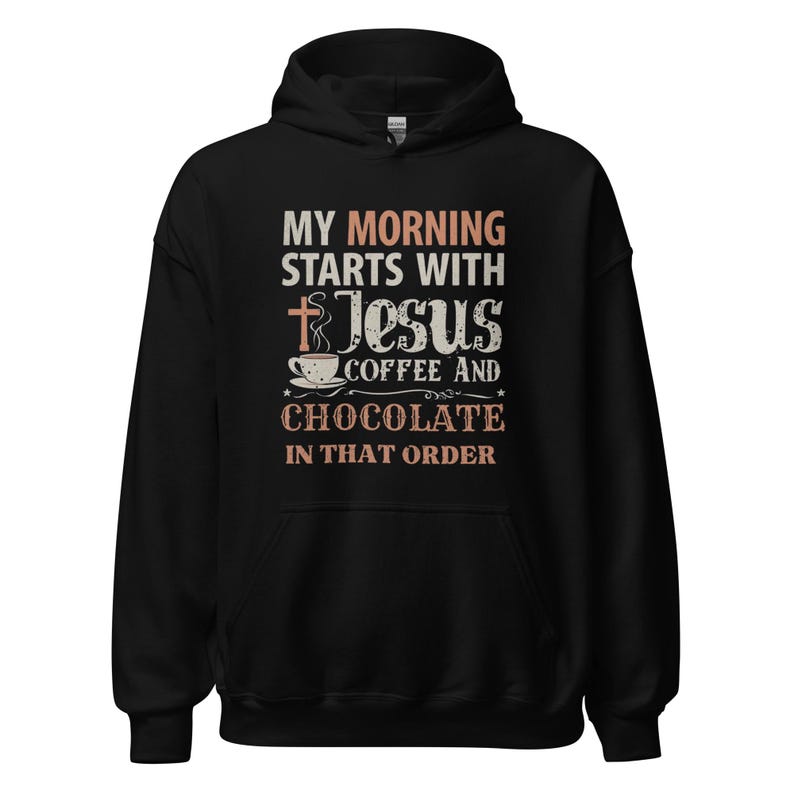 Morning with Jesus Gildan Heavy blend Hoodie, Fun Christian Church wear, Hooded sweatshirt