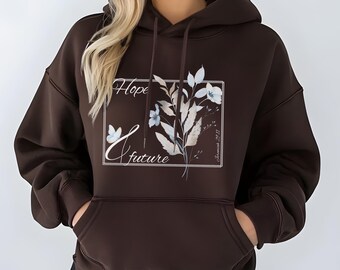 Scripture Floral Hoodie, Jeremiah 29:11 Hope & Future, Christian Bible Verse Pullover, Cotton Heritage Slim Fit Premium Hoodie, Sizes S-3XL