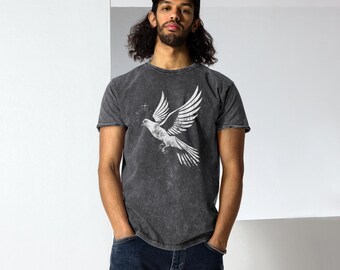 Holy Spirit Dove Vintage Denim Distressed Print T-Shirt, Christian Religious Tee, Church Shirt