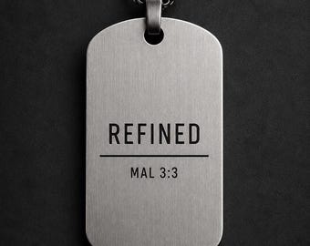 REFINED Cuban Chain Necklace – Malachi 3:3 | Christian Dog Tag Pendant | Stainless Steel Scripture Jewelry | Minimalist Gift for Men