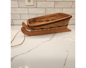 1990 Hand Woven Sleigh Basket on Wood Runners~19th Century Basket Co~Christmas