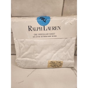 Sábana plana irregular Ralph Lauren NOS vintage, Ralph Lauren, rayas florales tonales blancas