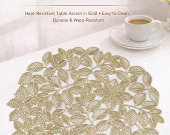3D Golden Leaf Garten-Tischset, metallisches Luxustischset, eleganter speisender Akzent, hitzebeständiges Tischset, modernes Housewarming-Dekorgeschenk