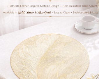 3D-Feder-inspiriertes Tischset, metallisches Luxus-Tischset, elegantes Ess-Akzent-Set, hitzebeständiges Tischset, modernes Housewarming-Dekorgeschenk