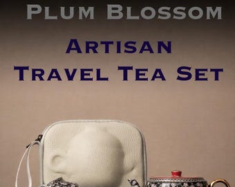 Elegantes Pflaumenblüten Reisetee-Set, Porzellan-Teegeschirr-Set, keramisches Blumen-Teegeschirr, kompaktes Tee-Set, Geschenk für Teeliebhaber und Teegeschirr-Sammler