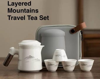 Exquisite Mountain Design Tea Set, Porcelain Travel Tea Set, Ceramic Travel Teaware, Compact Teaware Set, Teapot & Cups, Gift for Tea Lovers