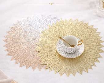 3D Aurora Blatt-Tischset, metallisches Luxustischset, elegantes Essakzent-Set, hitzebeständiges Tischset, moderne Housewarming-Dekorationsgeschenke