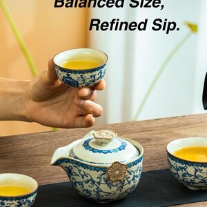 Juego de té portátil de porcelana con flores de ciruelo y estuche de viaje / Tetera Gongfu con flores de ciruelo y 3 tazas / Juego de té chino compacto, regalo para amantes del té imagen 5