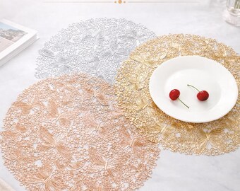 3D-Schmetterlings-Spitzen-Tischset, metallische Luxustischsets, elegantes Speiseakzent-Set, hitzebeständige Tischsets, moderne Housewarming-Dekorgeschenke