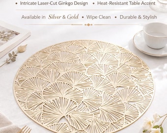 3D Ginkgo Blatt Gold Tischset, metallisches Luxus Tischset Set, eleganter Essakzent, hitzebeständiges Tischset, moderne Housewarming Dekor Geschenke