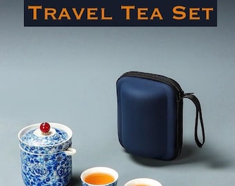 Juego de té de viaje de lujo con rosas azules esmaltadas, de porcelana, con diseño floral de cerámica, compacto, ideal como regalo para los amantes del té.