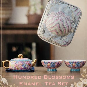 Hundred Blossoms Hand-Painted Enamel Travel Tea Set, Porcelain Teaware Set, Ceramic Floral Teaware, Compact Teaware Set, Gift for Tea Lovers