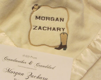 Baby Blanket Custom Personalized Name w/Rope, Hat, and Boots Baby Blanket