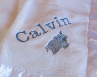 Baby Blanket Personalized Name and Blue Pig Blanket