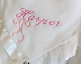 Baby Blanket Personalized Soft Baby Blanket with Custom Embroidered Name and Bow