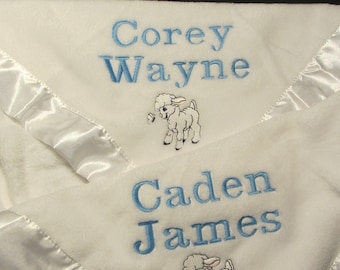 Twins Baby Blanket Set Personalized with 2 Names on Each Blanket