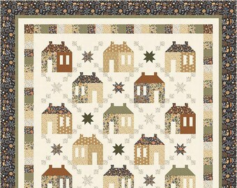 Maisons de Patchwork Quilt Boxed Kit. Fabric featured is The Old Garden by Danelys Sidron. Pattern is by Wendy Sheppard. Riley Blake