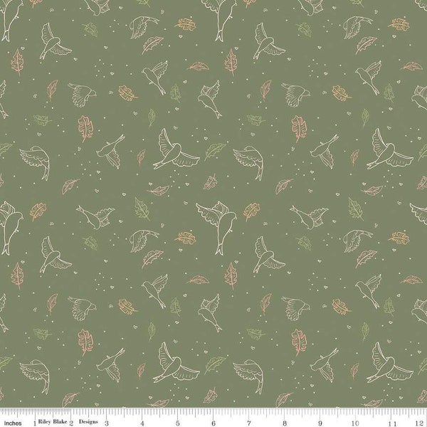 Wild and Free -Birds in Olive - by Gracey Larson for Riley Blake Designs