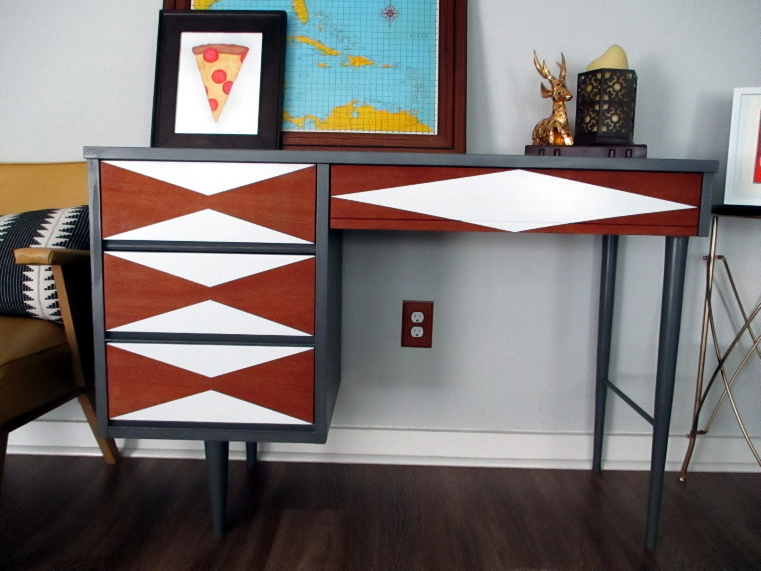 Sold Grey Mid Century Desk Sold Etsy