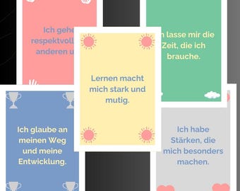 Motivational cards for children – PDF for self-printing | 50 cards for everyday school life, friendship & personal growth