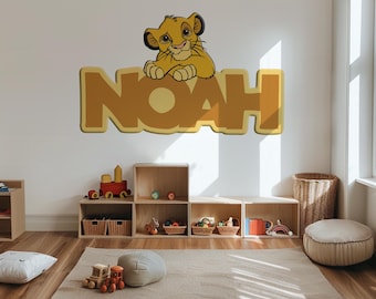 Lion King Simba Custom Name Game Room Wooden Wall Decor, Personalized Kids Room Door Wood Wall Sign, Simba Characters Nursery Wall Art Sign