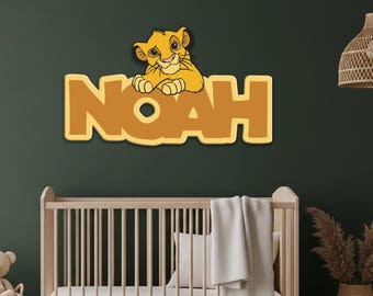 Lion King Simba Custom Name Game Room Wooden Wall Decor, Personalized Kids Room Door Wood Wall Sign, Simba Characters Nursery Wall Art Sign
