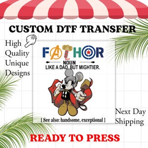 Mickey Father&#39;s Day DTF Transfer, Ready to Press | Heat Transfer, T shirt Transfer, Direct to Film Ready to Press, Fathers Day DTF, Daddy
