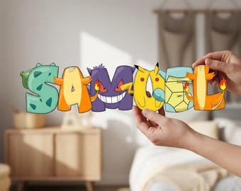 Personalized Wooden Name Sign for Kids Room, Custom Vinyl Wall Decor, Yellow Electric Creature Theme, Boys Name Plaque Nursery Gif