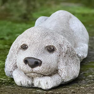 Concrete lying dog statue Cement spaniel garden decoration Garden sleeping dog sculpture Memorial pet ornament Outdoor dog figurine Gift