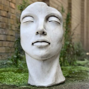 Large face sculpture Concrete minimalist head statue Cement human bust figure Stone abstract face ornament Human face art Modern garden art