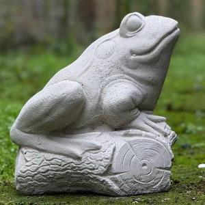 Concrete white frog statue Stone frog figurine Outdoor whimsical sculpture Cement pool decoration Frog lover gift Garden and home ornament