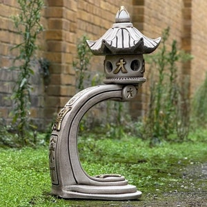 Unique lantern pagoda sculpture Outdoor pagoda statue Zen garden figurine Asian and japanese decor Cement oriental lamp Tranquil ornament